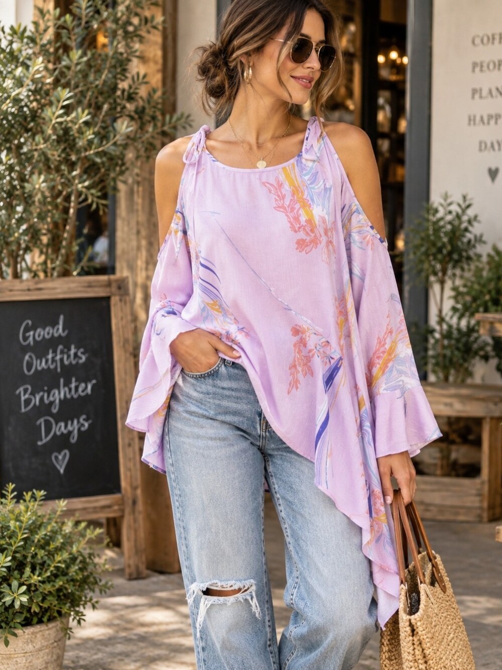 Free People Clear Skies Cold Shoulder Print Floral Tunic new with tag size xs
